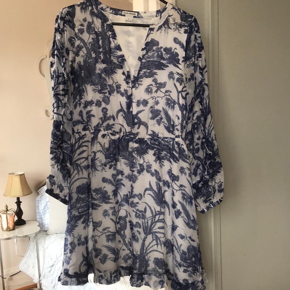 Club Monaco White and Blue Silk Dress